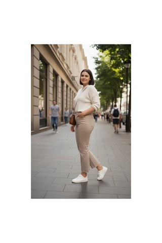 Zdnjeans Paçası İşlemeli Kot Jeans Pantolon Bej