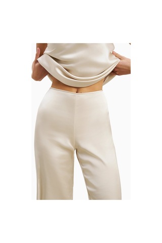 Because Of Alice Formal Satin Straight Leg Trousers Saten Düz Paça Kadın Pantolon Kırık Beyaz