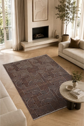 Modena İskandinav Yıkanabilir Şönil Kilim Saçaklı, Kaymaz Tabanlı Koridor Salon Oturma Çocuk Odası Halısı Kahverengi