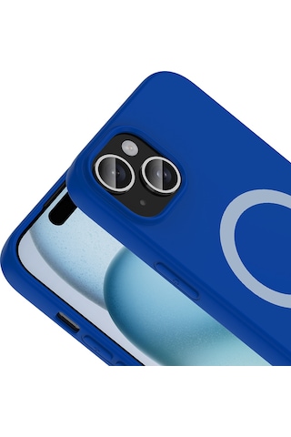 Maks Technology iPhone Uyumlu 15 Kılıf M-safe Şarj Özellikli Mkst Aris Silikon Kapak - Saks Mavi
