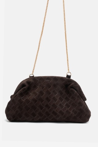 Dericlub Althea Kadın Örgü Desenli Clutch El Çantası Gerçek Süet Deri Kahverengi
