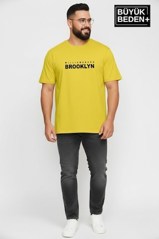 Superlife Erkek Büyük Beden Willamsburg Brooklyn Baskılı 3xl-6xl Bisiklet Yaka Tshırt Spr26bts510-16 Sarı