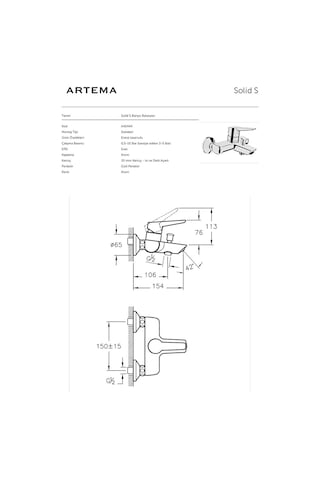 Artema Solid S A42440 - A42444 Lavabo + Banyo Batarya Seti