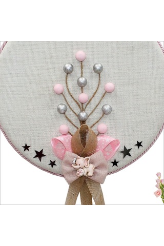 Süslebabypartystore Fil Temalı Ahşap Pano 35Cm Kapı Süsü - Pembe