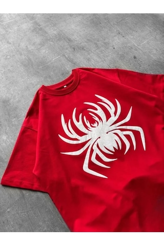 Veraura Lifestyle Erkek Örümcek Baskılı Tişört Kısa Kollu Bisiklet Yaka T-shirt - Kırmızı