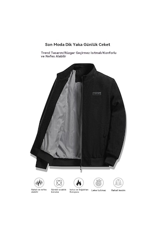 Kadife Dik Yaka Erkek Ceketi Siyah