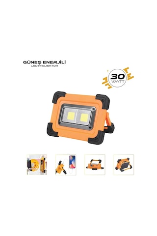 Lambada Solar 12v Cob Ledli El Projektörü Güneş Enerjili-şarjlı Usb Çıkışlı Mıknatıslı