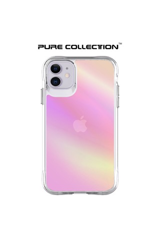 Bix iPhone Uyumlu 11 Pure Rainbow Renk Geçişli Şeffaf Kılıf Çizilmeye Dayanıklı Darbe Emici Parmak İzi Önleyici Pembe