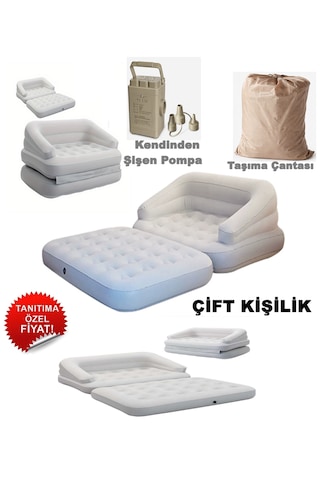 Ky14 Şişme Koltuk Yatak Kendinden Şişen Hava Pompası Katlanır Hava Yatağı Taşınabilir Konforlu Kanepe Açık Bej