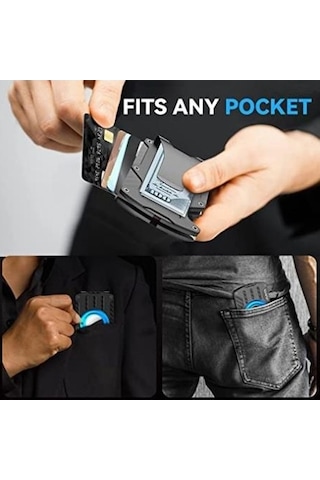 Zyzqstore Xianwen Airtag Tracker Kart Tutucu, Erkekler İçin Ultra İnce Rfıd Siyah Kılıf Siyah