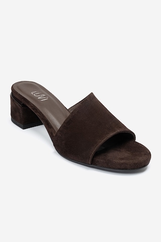 Luvi Shoes Delavıe Kahverengi Süet Hakiki Deri Kadın Kalın Topuklu Terlik