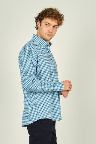 Figs Erkek Slim Fit Ekoseli Uzun Kollu %100 Pamuk Gömlek 0016 Mavi Mavi