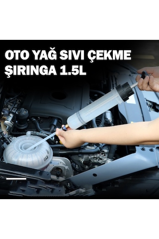 Oto Şırınga Yağ Yakıt Hidrolik Sıvı Çekme Basma Şırıngası 1500cc