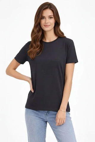 De'charme Bisiklet Yaka Tişört Regular Kalıp Basic Pamuklu Günlük Kullanım T-shirt - Füme