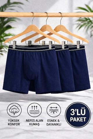 Maxi-dry 3'lü Erkek Boxer Aşırı Terleme Önleyici Çift Katmanlı, Islaklık Sızdırmaz, Nefes Alabilen İç Giyim Koyu Lacivert