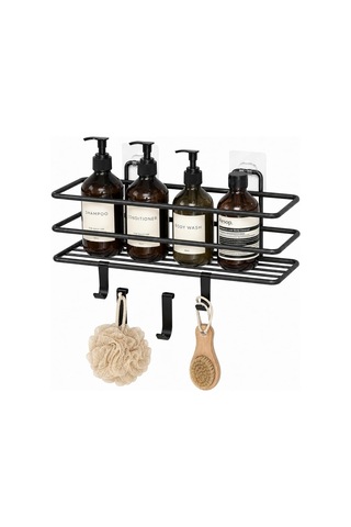 Siyah Yapışkanlı Banyo Rafı, 2 Kancalı Duvar Tipi Banyo Organizer, Şampuanlık Ve Aksesuar Rafı, Delmeden Kolay Kurulumlu Metal Banyo Düzenleyici 000 Açık Krem
