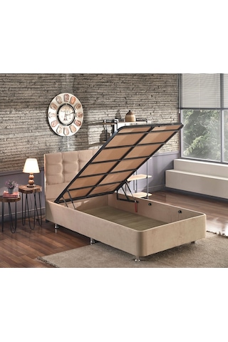 Nironyatak Niron Polo Baza Ve Başlık Seti -120X200 Cm Tek Kişilik Sütlü Kahv