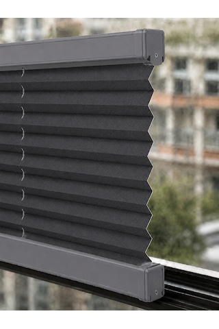 Plise Perde Antrasit Kumaş + Gri Profil Kasa Cam Balkon Perdesi