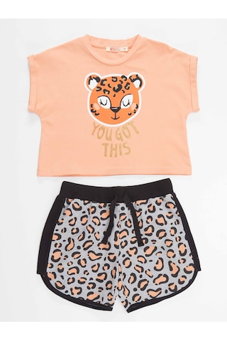 Denokids Mshb&g Leopar Kız Çocuk T-shirt Şort Takım Çok Renkli