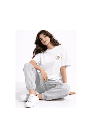 Sevgili Kombini Ayıcık Baskılı Çift Tişört Oversize Unisex Partne Siyah-beyaz