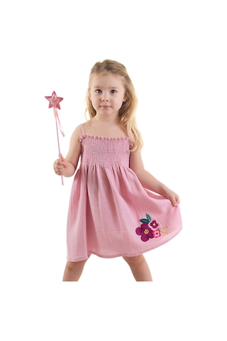 Denokids Çiçekli Gülkurusu Kız Bebek Çocuk Müslin Elbise Çok Renkli