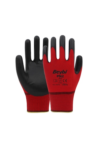 Pn2 Polyester Örme Nitril Eldiven - 6 Çift - Iş Eldiveni Kırmızı Tr
