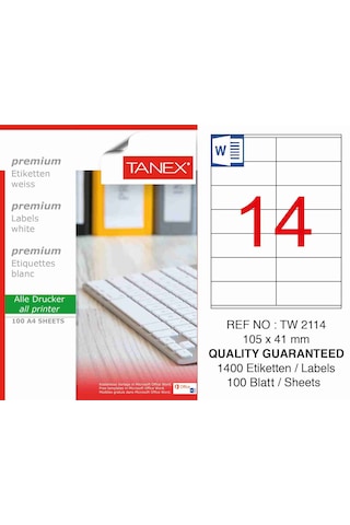 Tanex Laser Etiket 100 Yp 105X41 Laser-Copy-Inkjet Tw-2114
