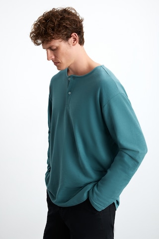 Grımelange Lorenzo  Erkek Özel Rustik Dokulu %100 Organik Pamuk Düğme Detaylı Regular Yeşil Sweatshirt