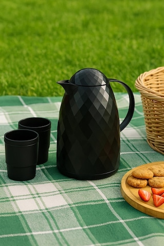 1 Lt Akrilik Siyah Çay Termosu 12 Saat Sıcak 24 Saat Soğuk Siyah