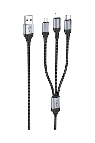 Hoco. X102 Fresh 1m 2.4a 3in1 Usb To Type-c / Lightning Ve Micro Çıkışlı Hızlı Şarj Data Kablosu - Siyah