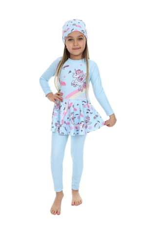 My Kids Wear Etek Detaylı Boneli Kız Çocuk Mayo Mavi - Sarı