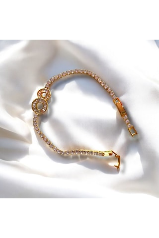 Kırmızı Sanat Evi Halka Figürlü Su Yolu Gold Şık Klipsli Çelik Bileklik