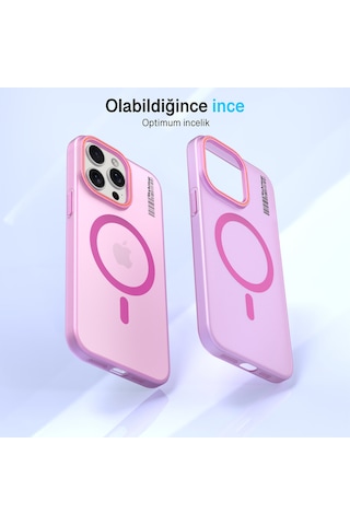 Apple iPhone 15 Pro Max Magsafe Uyumlu Mat Sert Klein Kılıf Pembe