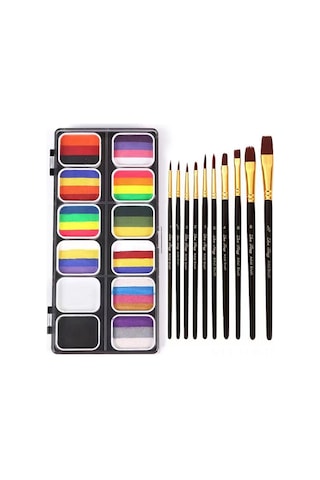 Xindoker 12 Renk Çocuk Yüz Boyama Seti: Suyla Yıkılabilir, 2 Fırça + 10 Siyah Kalem İçerir, Festival Ve Spor Etkinlikleri İçin Uygun