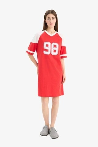 DeFacto Baskılı V Yaka Kısa Kollu Gecelik-Fall in Love E7649AX25SPRD227