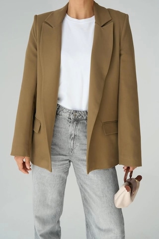 Defymoda Astarı Çizgili Ceket - Vizon VIZON