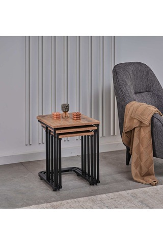 Sehpol Vera Demonte Zigon Sehpa Tekerlekli 3 Lü Siyah Atlantik Çam