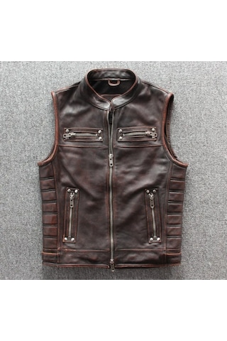 Motorcu Yelek Eskitme Hakiki Deri