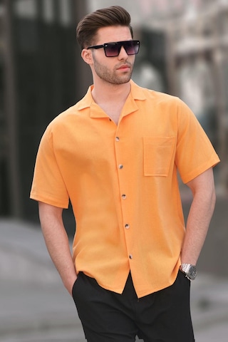 Madmext Hardal Basic Kısa Kollu Erkek Gömlek 5598 Hardal