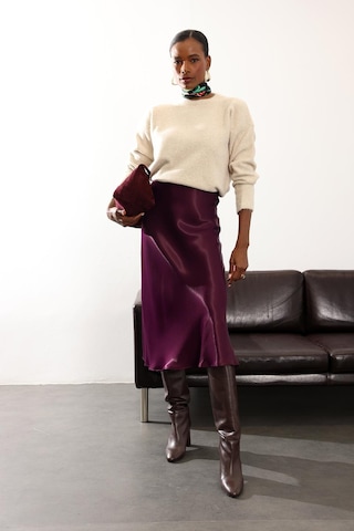 Mürdüm Saten Volanlı Etek 17000 Mürdüm