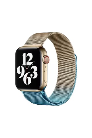 Newface Apple Watch Uyumlu 38mm Metal Mıknatıslı Kordon - Metalik Gold-mavi