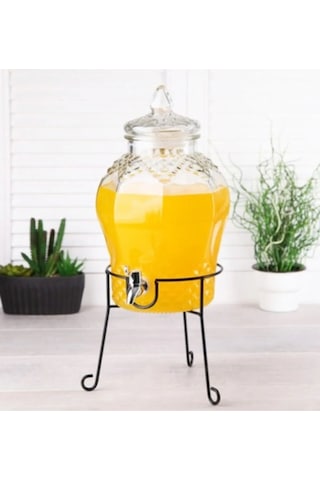 6 Litre Musluklu Cam Su Sebili Şerbetlik Ve Damacana Metal Ayaklı Şeffaf