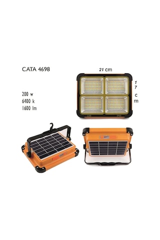 Astec Unichrome Güneş Enerjili Solar 200w Watt Led Projektör Taşınabilir Sarı Beyaz Ve Çakar Işık Lamba
