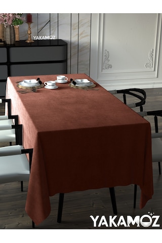 Kiremit Rengi Kadife Dokulu Masa Örtüsü Dertsiz Velvet Touch Serisi Kiremit