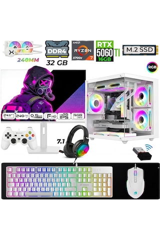 Xaser Moon Cube X20 R7-5700X 32 GB 1 TB M.2 Nvme SSD 16 GB RTX5060Ti 24.5" Free Dos Masaüstü Oyuncu Bilgisayarı