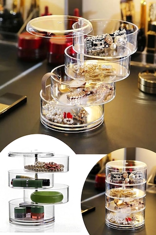 Şeffaf Silindir Takı ve Makyaj Organizer 4 Katlı