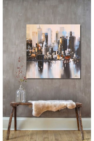 Şehir El Yapımı Yağlı Boya Tablo 95x95cm