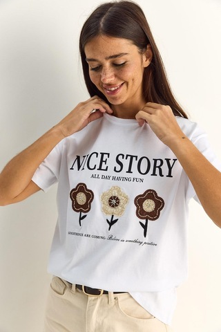 Shade Kadın Nice Story Yazı Ve Nakış Detaylı Relaxed Fit T-shirt 7635 60286116 - Beyaz