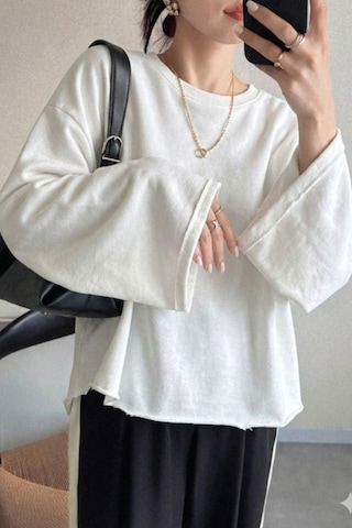Cool Tarz Oversize Kesim Bisiklet Yaka Uzun Kollu Sweatshirt Beyaz Beyaz