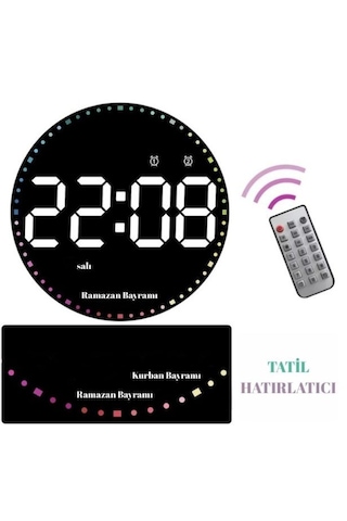 Hpytech 10 İnç Yuvarlak Led Dijital Duvar Saati Uzaktan Kumandalı Siyah